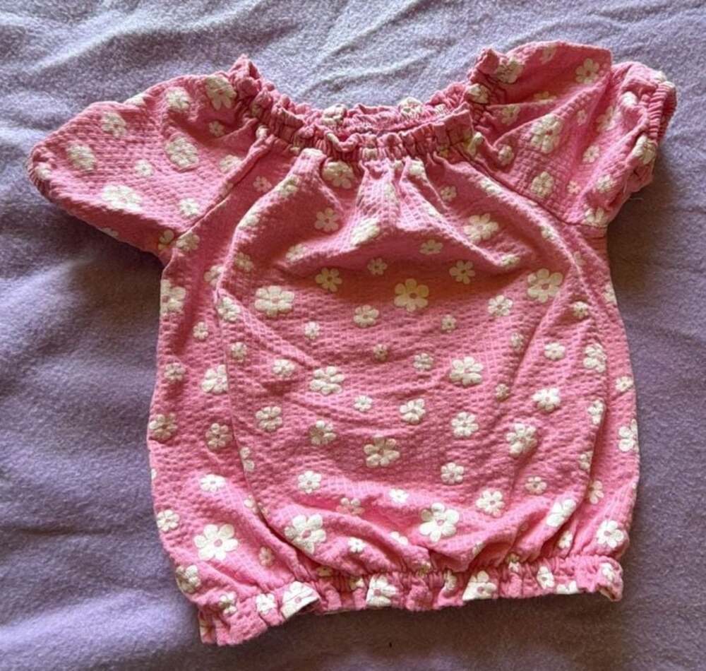 365 Kids from Garanimals Girls Pink Floral Seersucker Short Sleeve Blouse Top Si